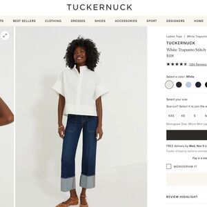 Tuckernuck White Trapunto Stitch Sofia Shirt Size S